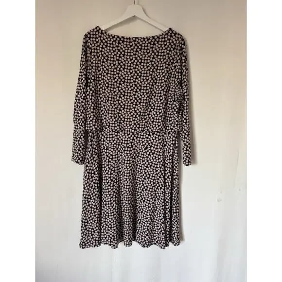 Boden Dress 14 Knee Polka Dot Black Pink Stretch Fit Flare New - Picture 2 of 13